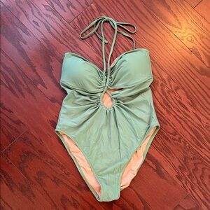 J. Crew Sage Green Halter One-Piece Swimsuit with Front Keyhole